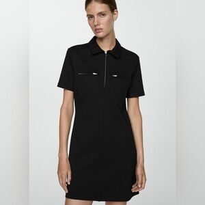 Mango Black Polo Neck Zip Dress | Size 8 | Zipper Pockets